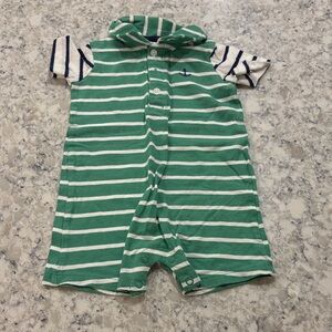 Carter's Green and White Striped Romper